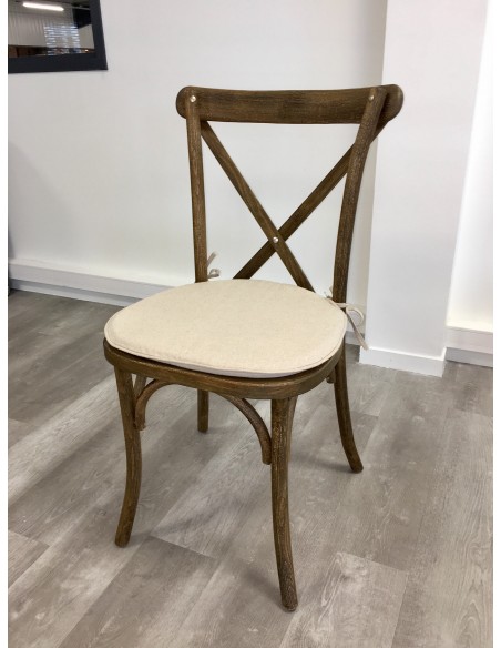 Chaise en bois Champêtre avec coussin tissu lin